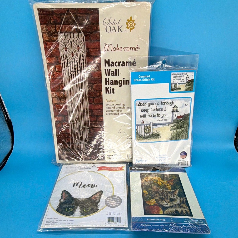 Crafting Lot Macrame Wall Hanging Kit 3 Cross Stitch Kits.